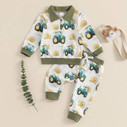 Toddlers Boys Tractor Print Pants Set