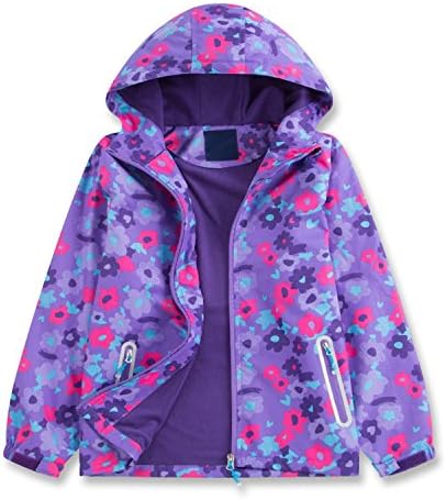 Star Flower Little Girls Rain Jacket Coats with Hood - Violet