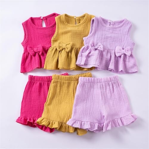 Cute Bow Ruffled Tanks Shorts Set for Toddler Girls Summer Excitement