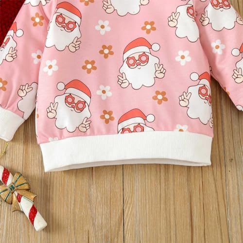 Kids Girls Christmas Suit - Santa Print Long Sleeve Sweater Pants Set