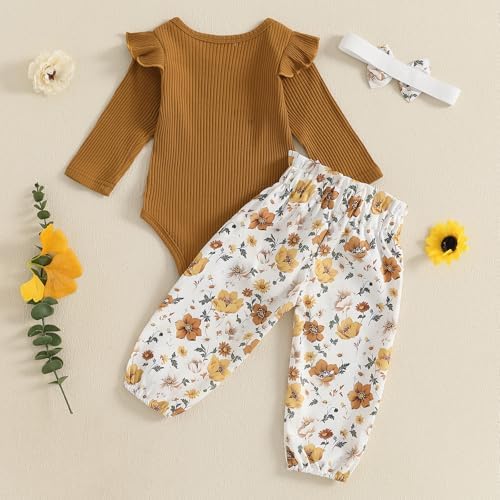 Brvxia Baby Girl Ruffled Romper with Daisy Print - Soft Adjustable Fall Winter Spring