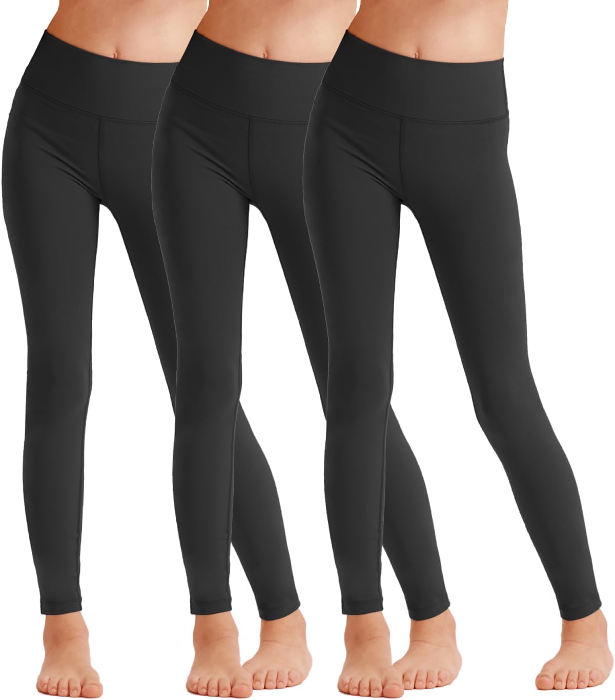 CLIMB DEER 3-Piece Girls Athletic Ankle-Length Black White Yoga Leggings