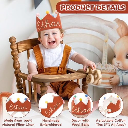 AIKERUBU Personalized 1st Birthday Crown Hat for Kids
