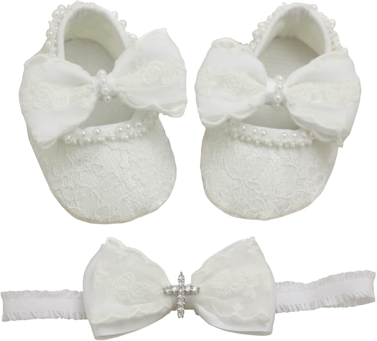 Nihao Baby Girls Christening Flat Set with Matching Headband