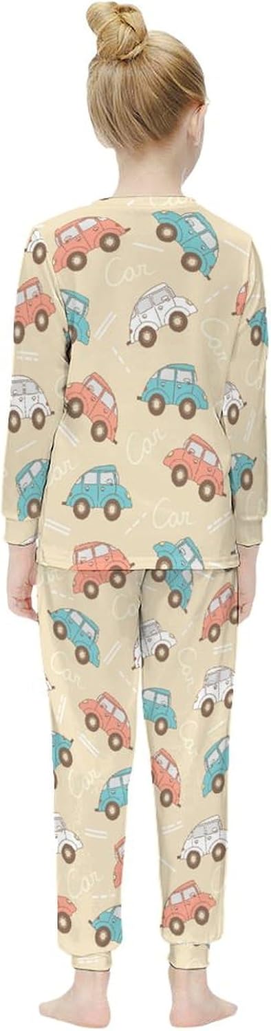 MEIKKO Girls Thermal Underwear Set Retro Car Kids Base Layer Complete Set