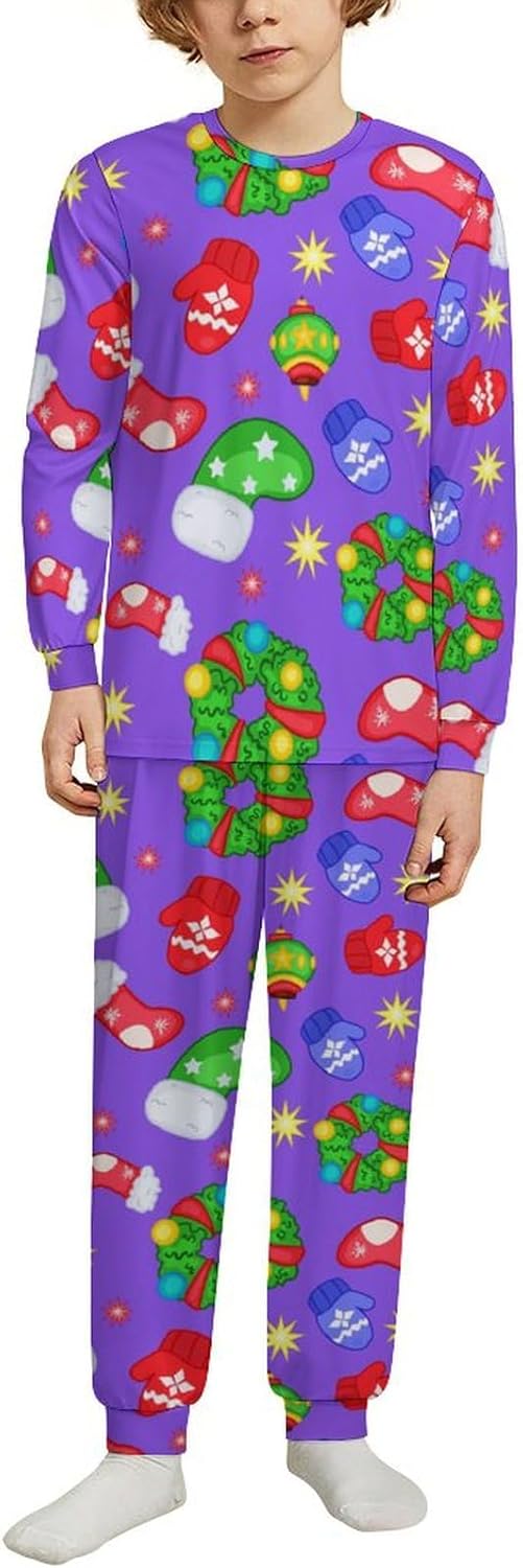 MEIKKO Thermal Underwear - Purple Christmas Snowman Script Alphabet Underwear for Kids