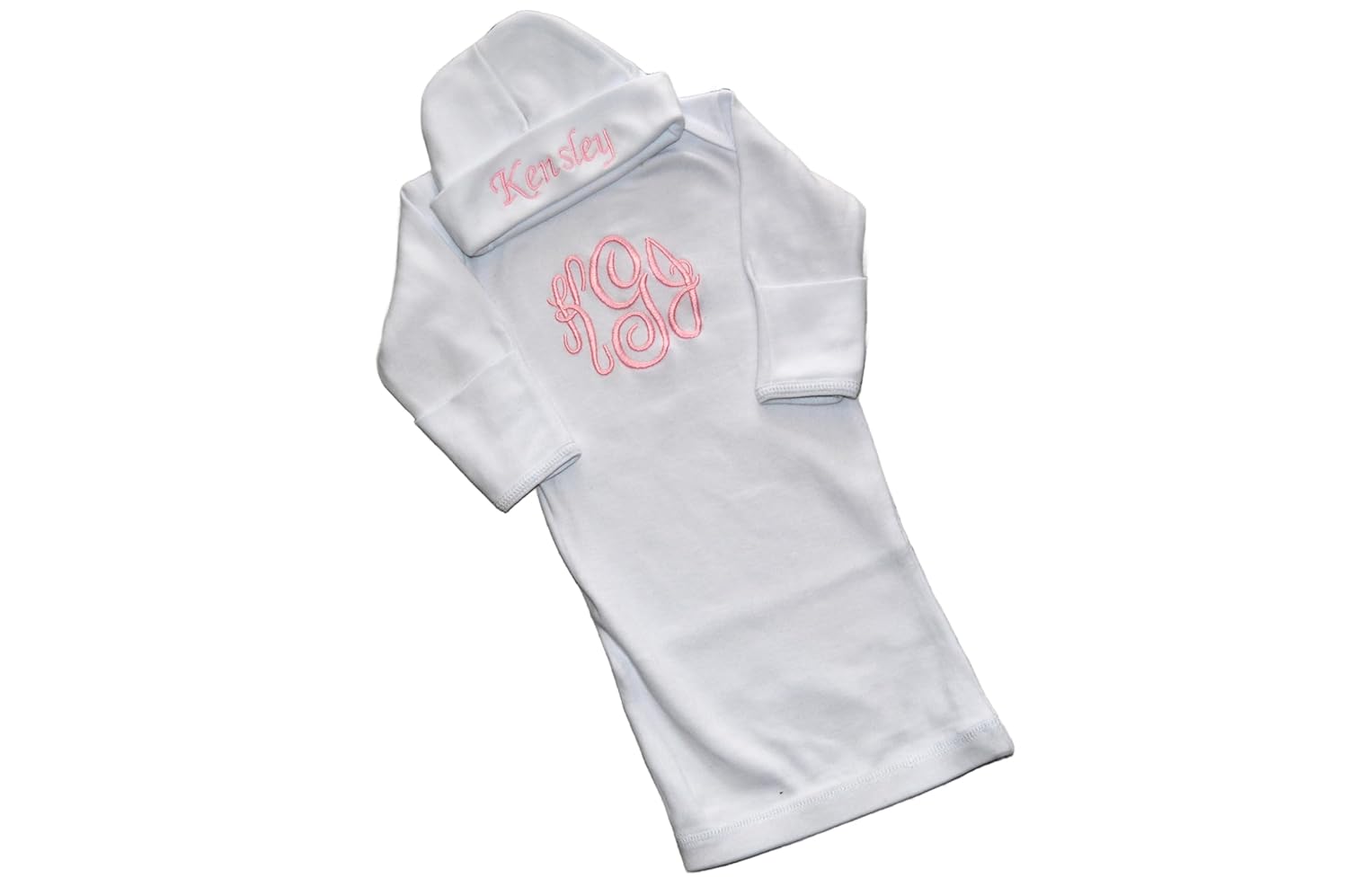 Personalized Newborn Baby Girl Gown and Hat Set