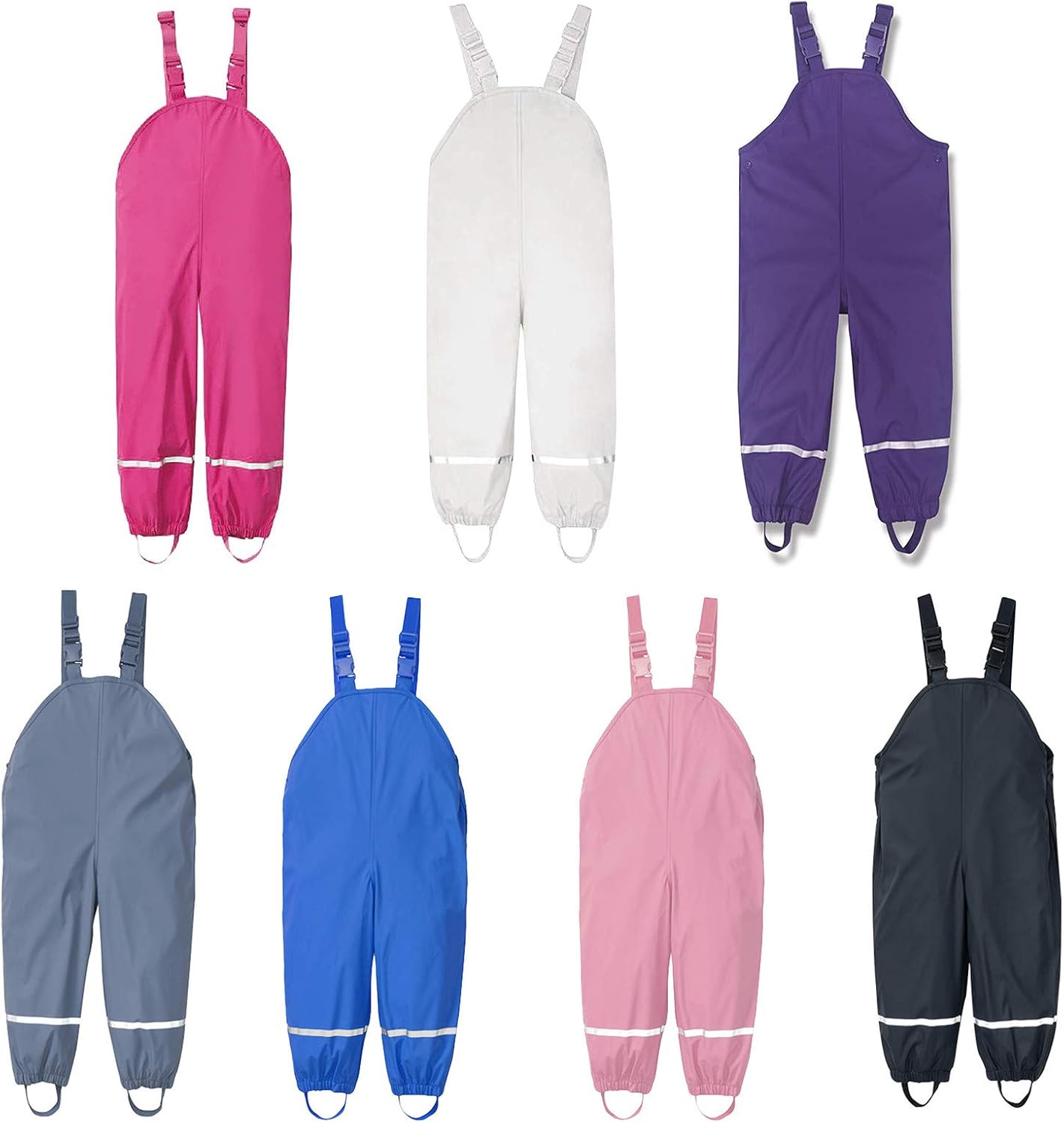 Kids Waterproof Suspender Rain Pants Reflective mudProof