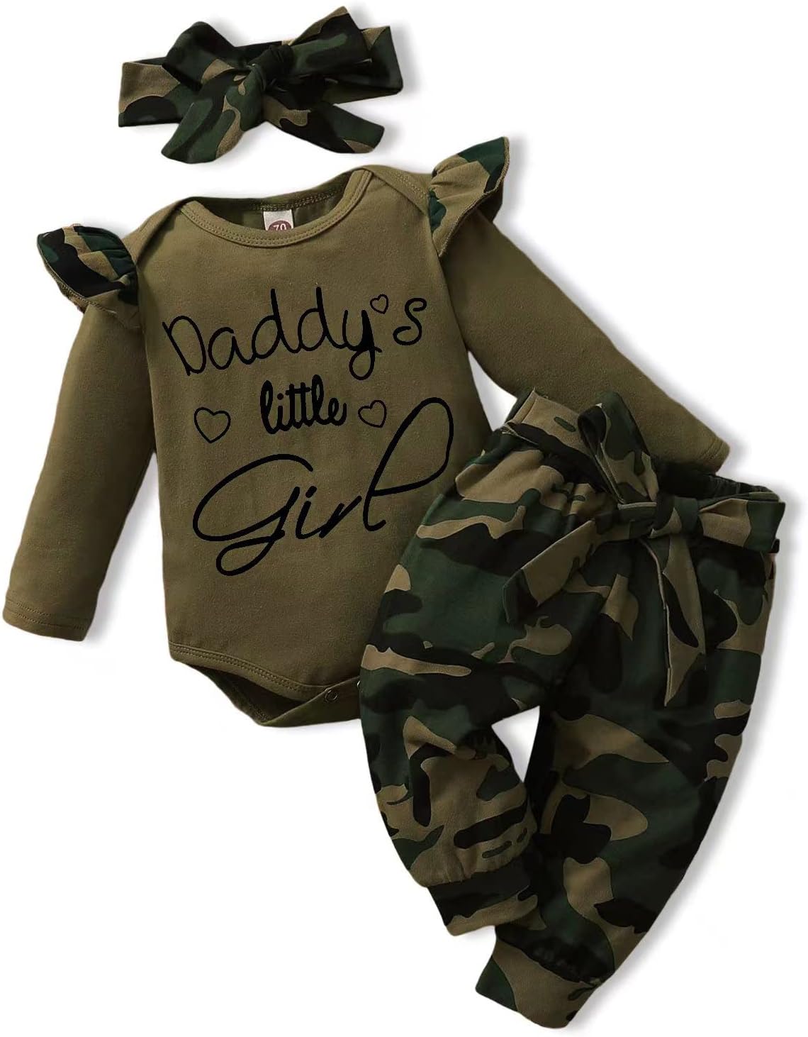 AMAWMW Baby Girl Ruffle Romper Camou Set Daddys Little Girl Design