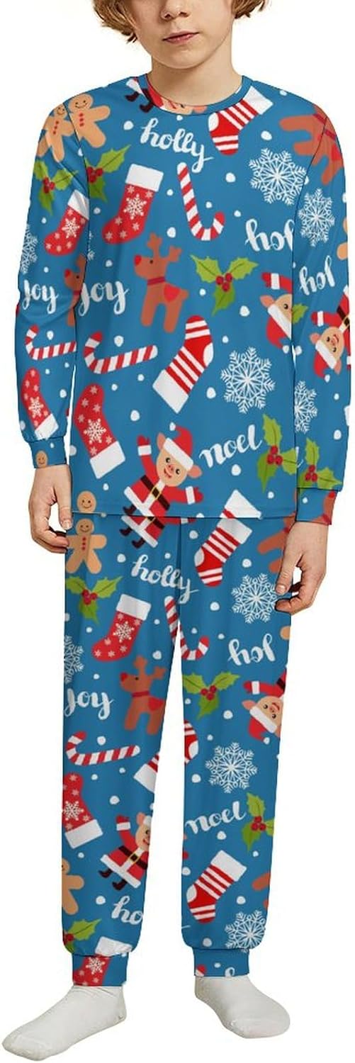 Merry Christmas ChristmasPjs Thermal Underwear for Kids Unisex Reversible ChristmasGingerbread Man Pajamas