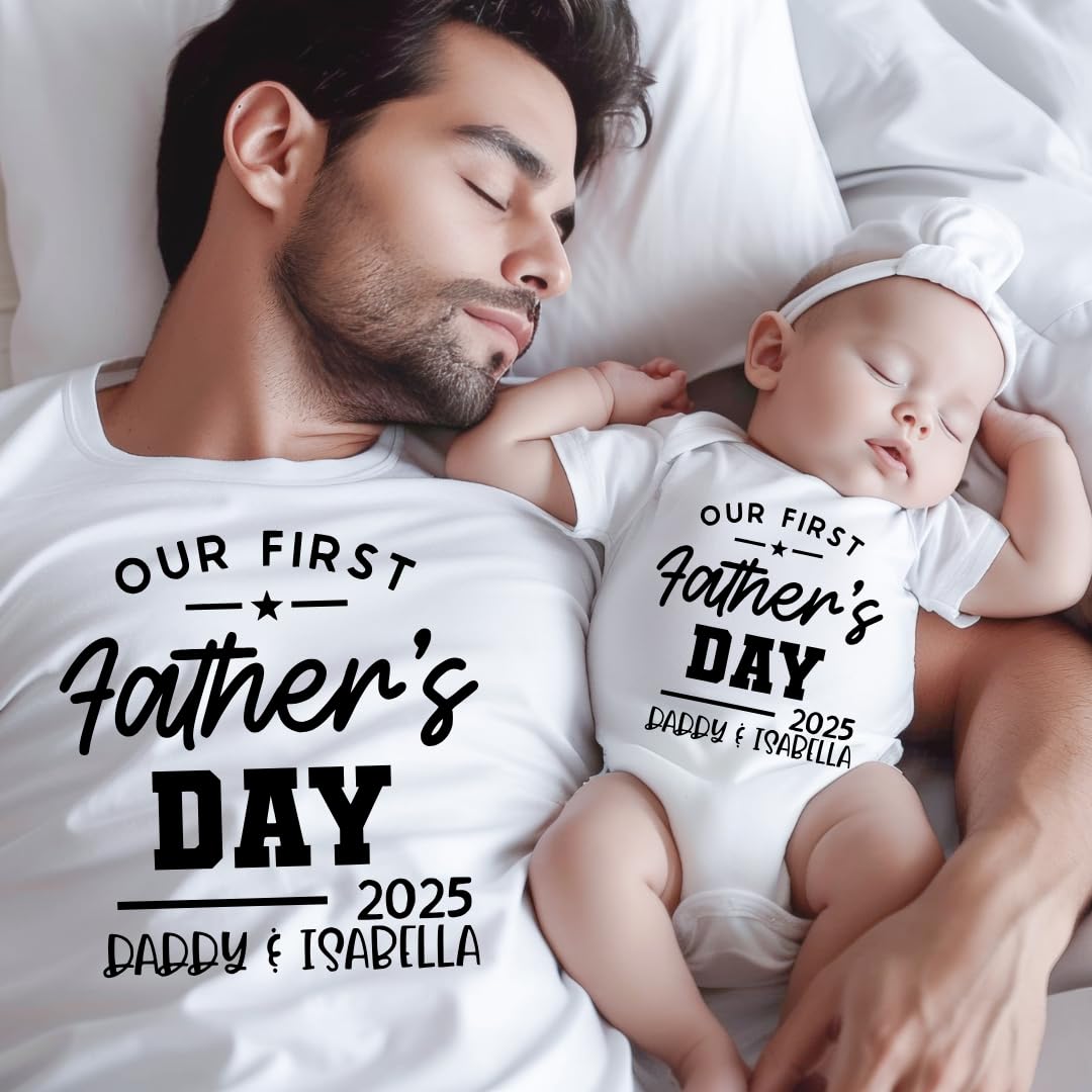 Personalized First Fathers Day Shirts for Dad Baby