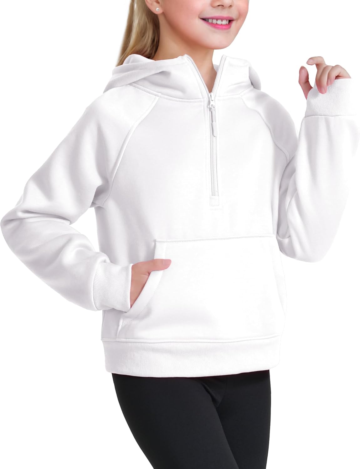 Girls Fashionable Half Zip Fleece Hoodie