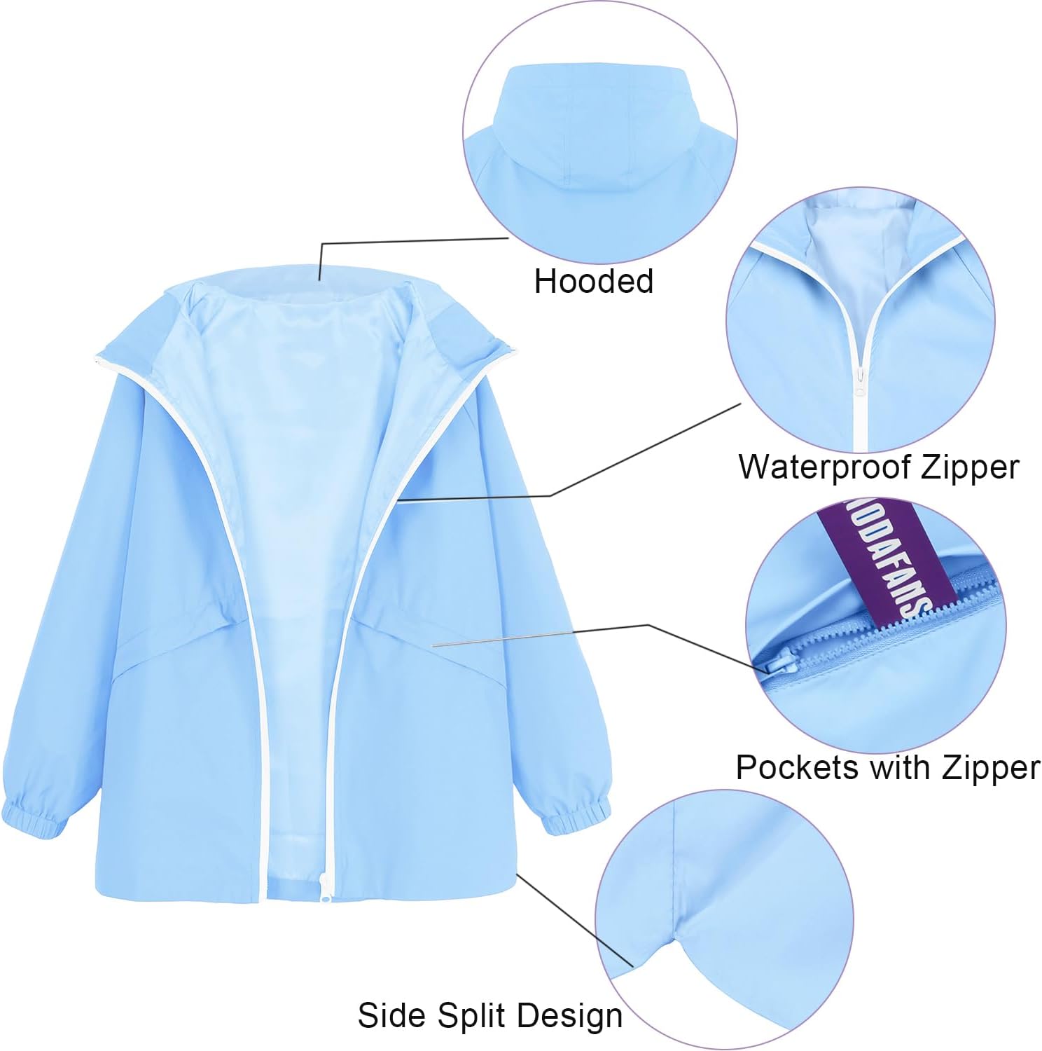 MODAFANS Boys Girls Waterproof Hooded Rain Jacket