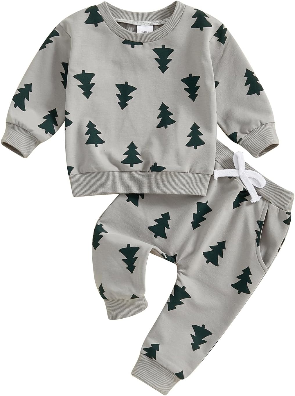 HAPRIZERA Christmas Outfit Toddler Boys Allover Tree Print Long Sleeve Sweater Pants Set