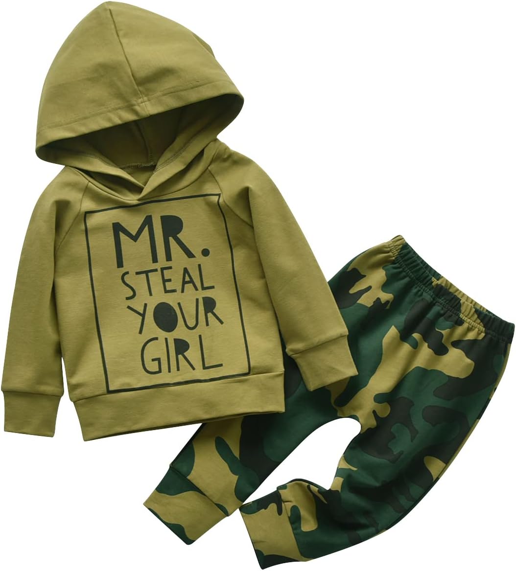 Eghunooy Toddler Infant Boy Outfit Set Long Sleeve Hoodie Pants