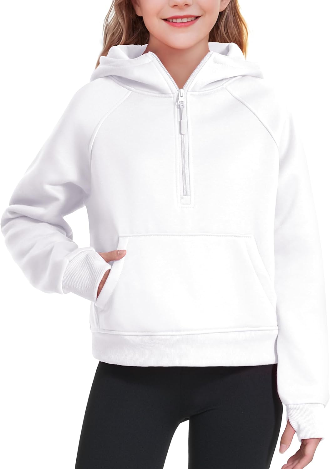 Girls Fashionable Half Zip Fleece Hoodie
