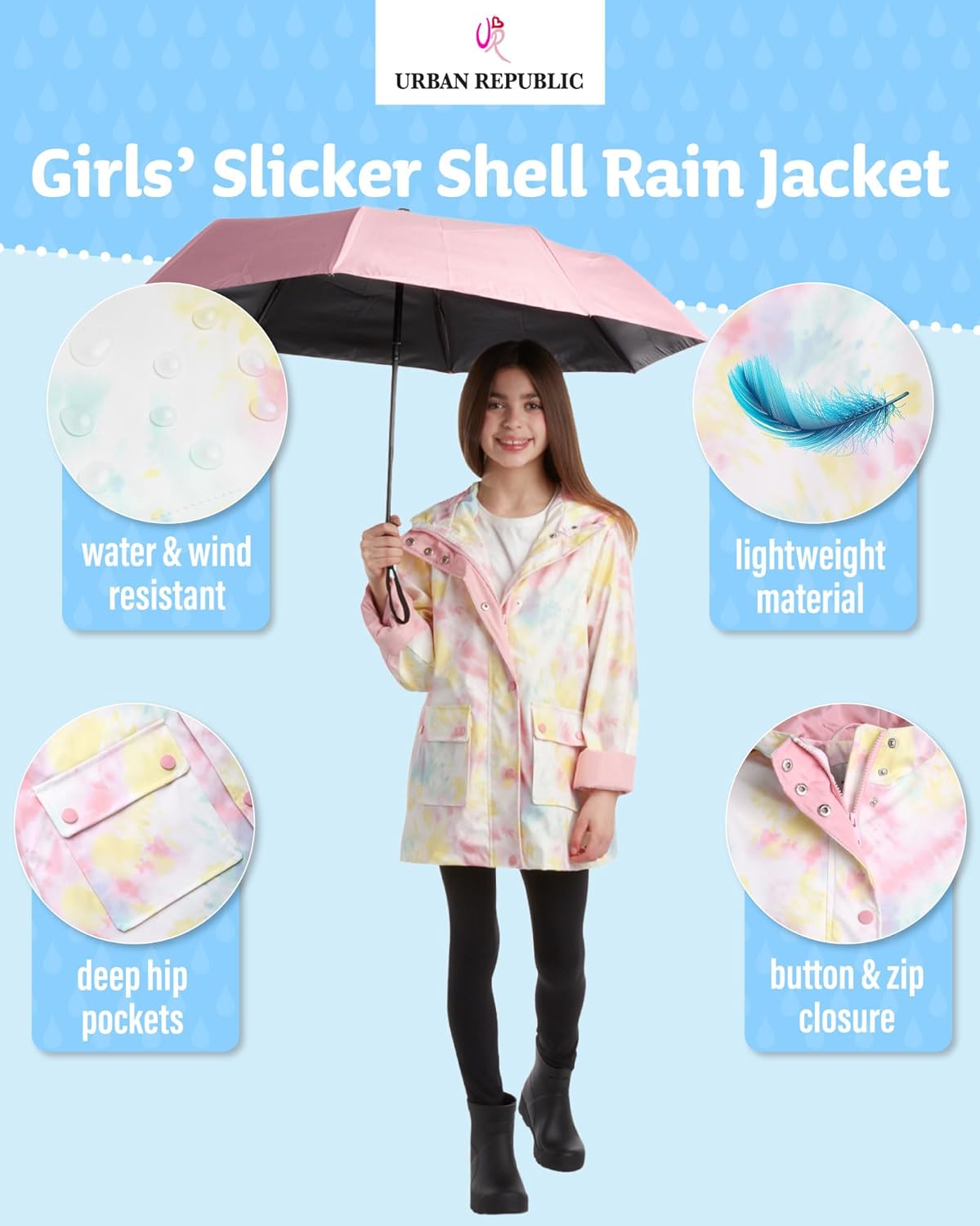 Stylish Water-Resistant Rain Jacket for Girls