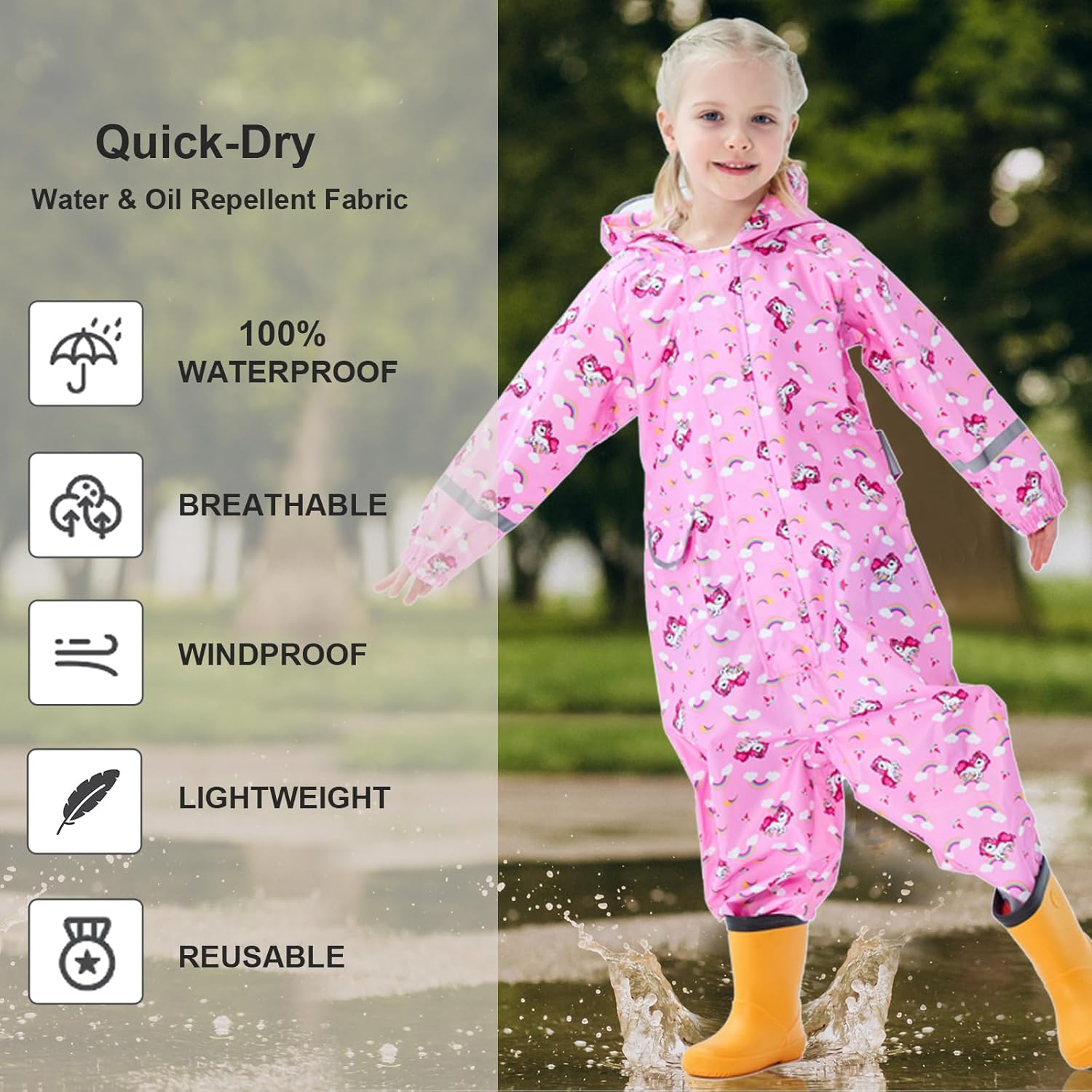 Hovkib Toddler Rain Suit Girls