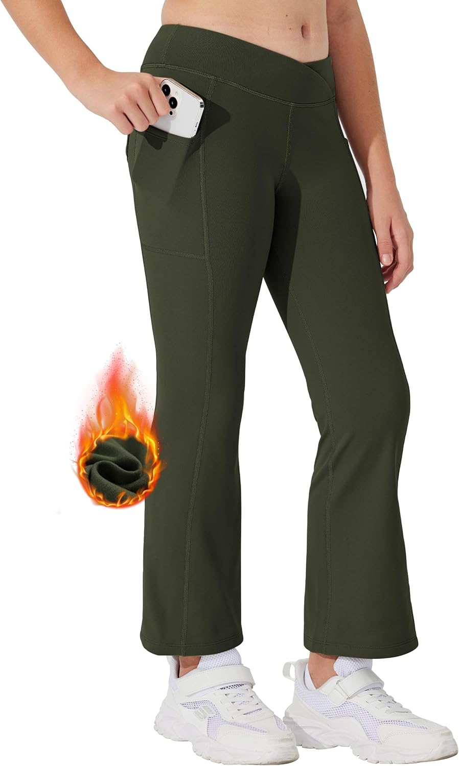 Willit Girls Fleece Lined Pants Thermal Yoga setCrossover Leggings Durable Cozy