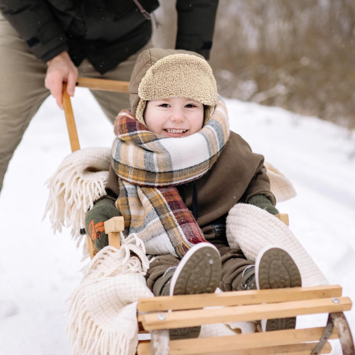 babies winter trapper hat set soft sherpa lining adjustable
