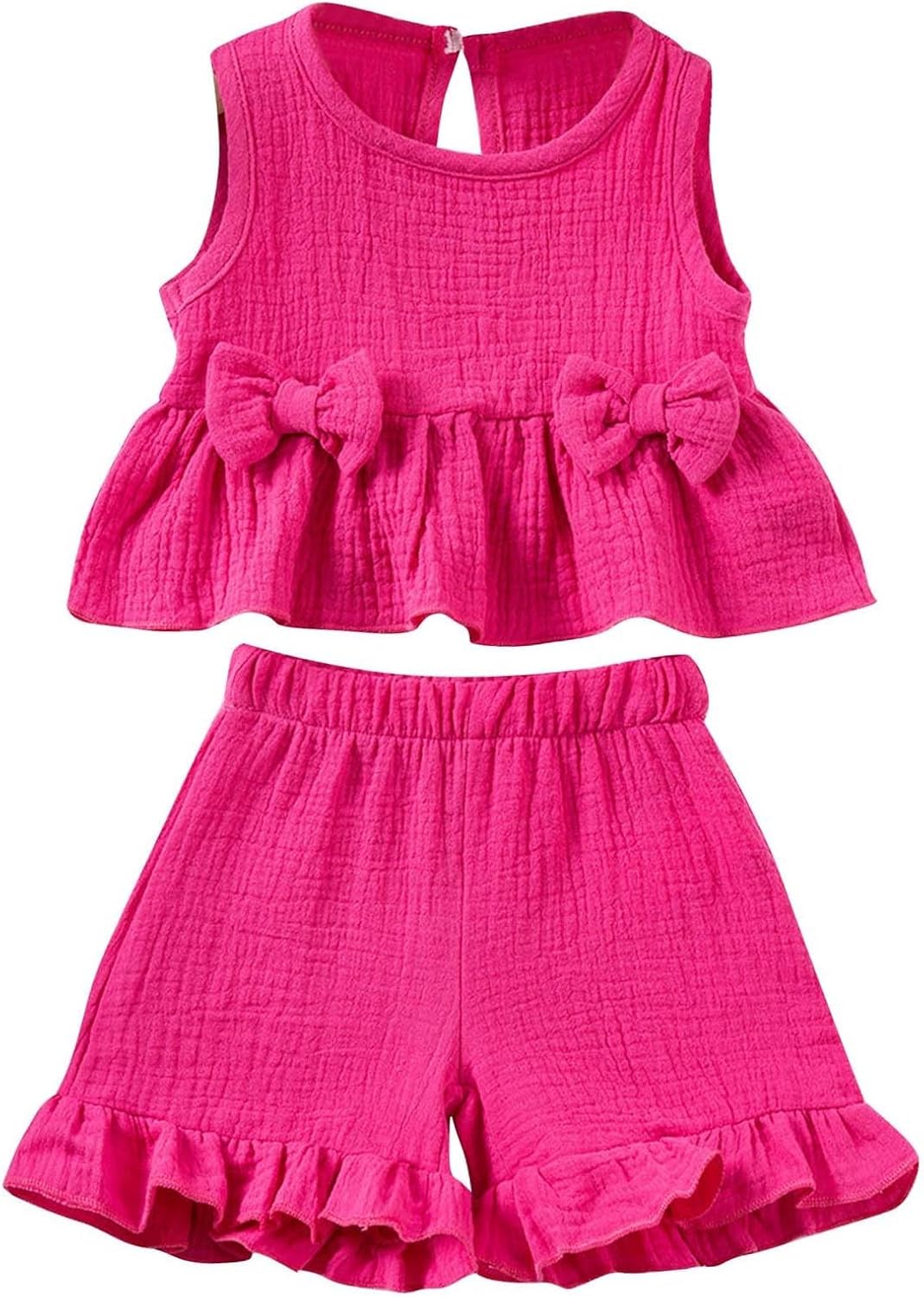 Cute Bow Ruffled Tanks Shorts Set for Toddler Girls Summer Excitement