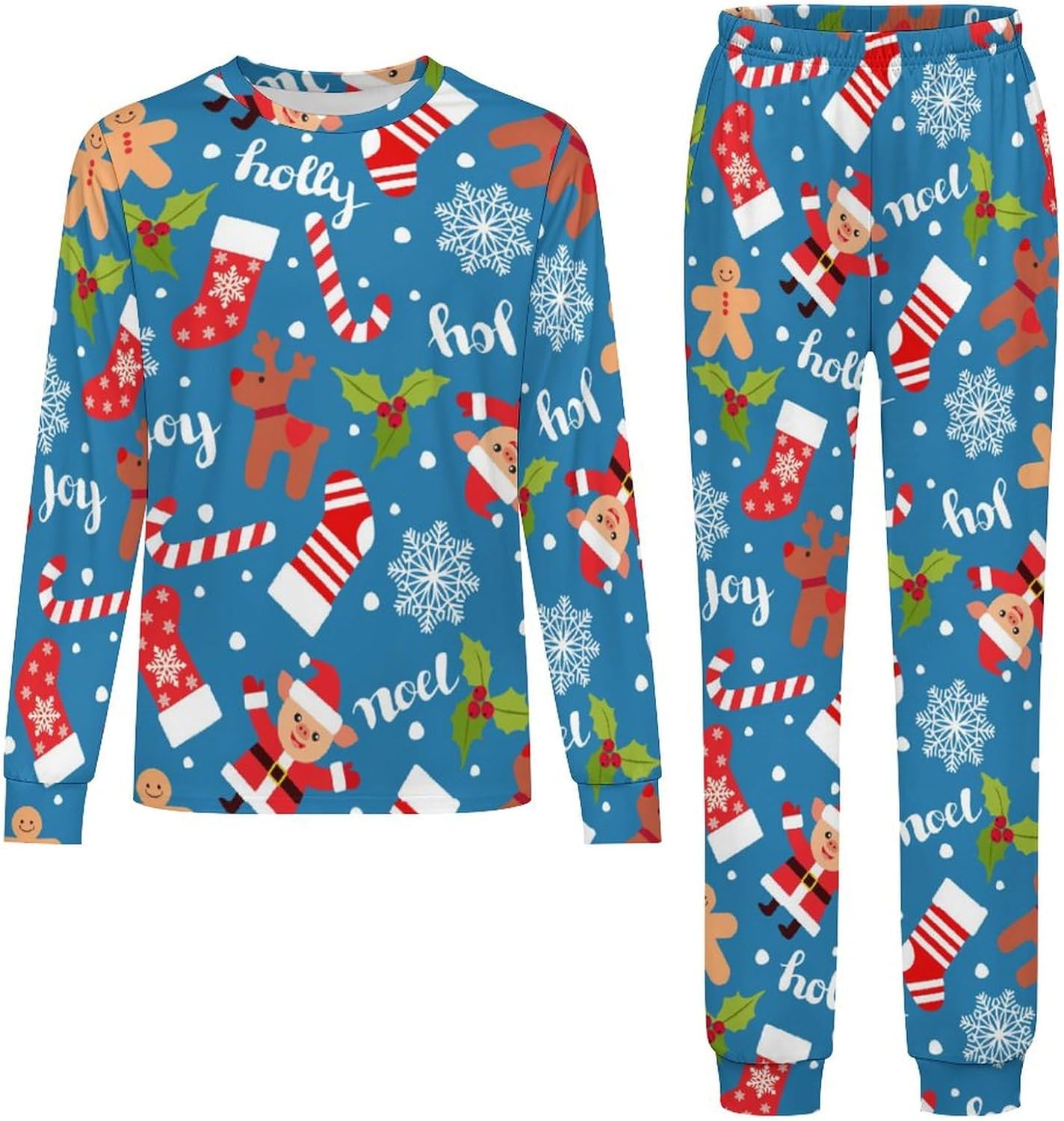 Merry Christmas ChristmasPjs Thermal Underwear for Kids Unisex Reversible ChristmasGingerbread Man Pajamas