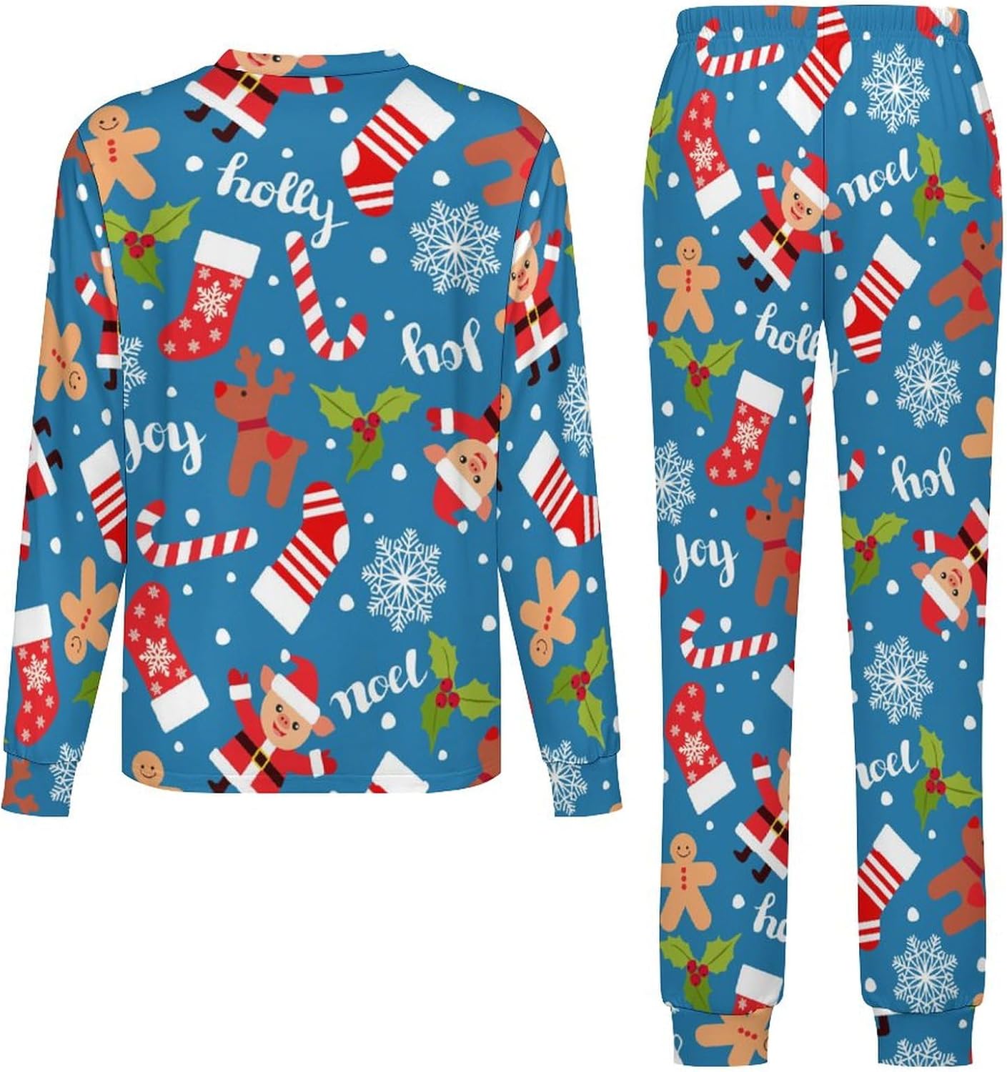 Merry Christmas ChristmasPjs Thermal Underwear for Kids Unisex Reversible ChristmasGingerbread Man Pajamas