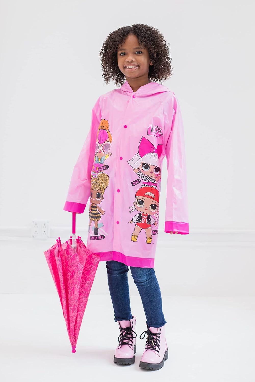 LOL Surprise Diva Neon QT MC Swag Girls Waterproof Rain Jacket and Umbrella
