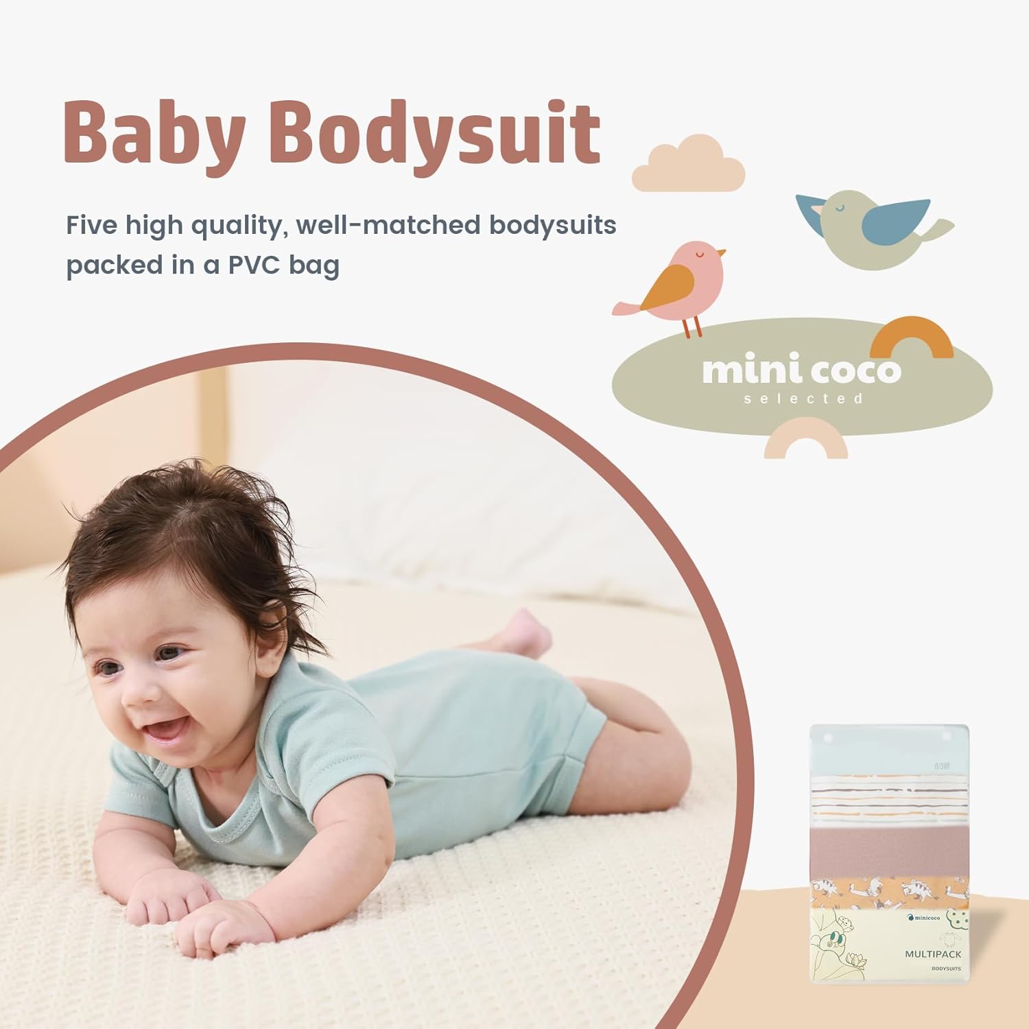 Minicoco Baby Girls Short Sleeve Bodysuit