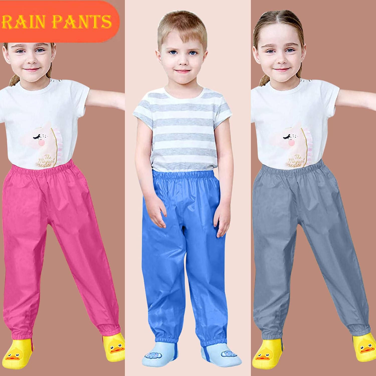Kids Waterproof Rain Pants - Boys Girls - Hiking Trousers
