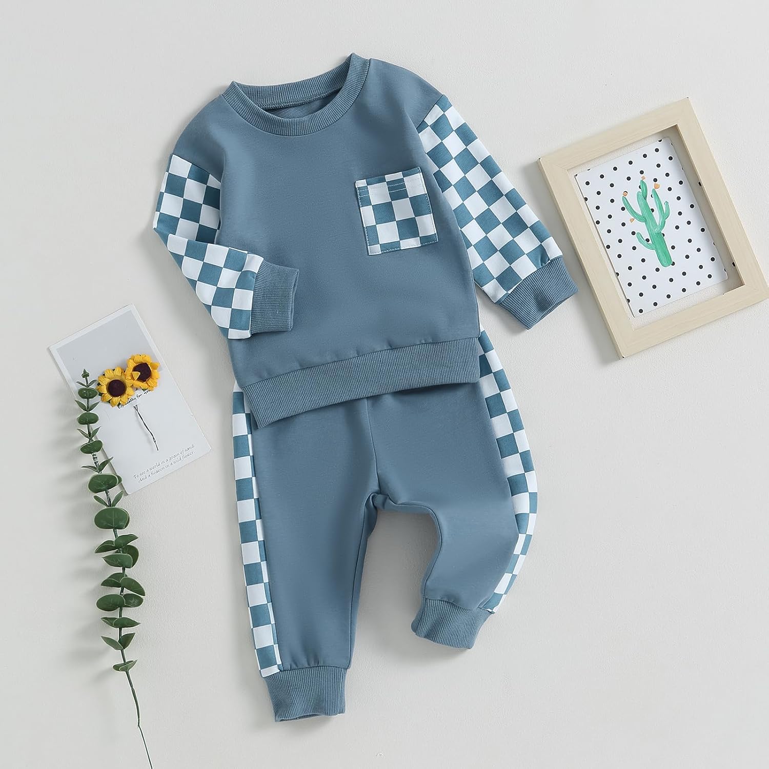 GuliriFei Toddler Boy Girl Checkers Sweater Joggers Set
