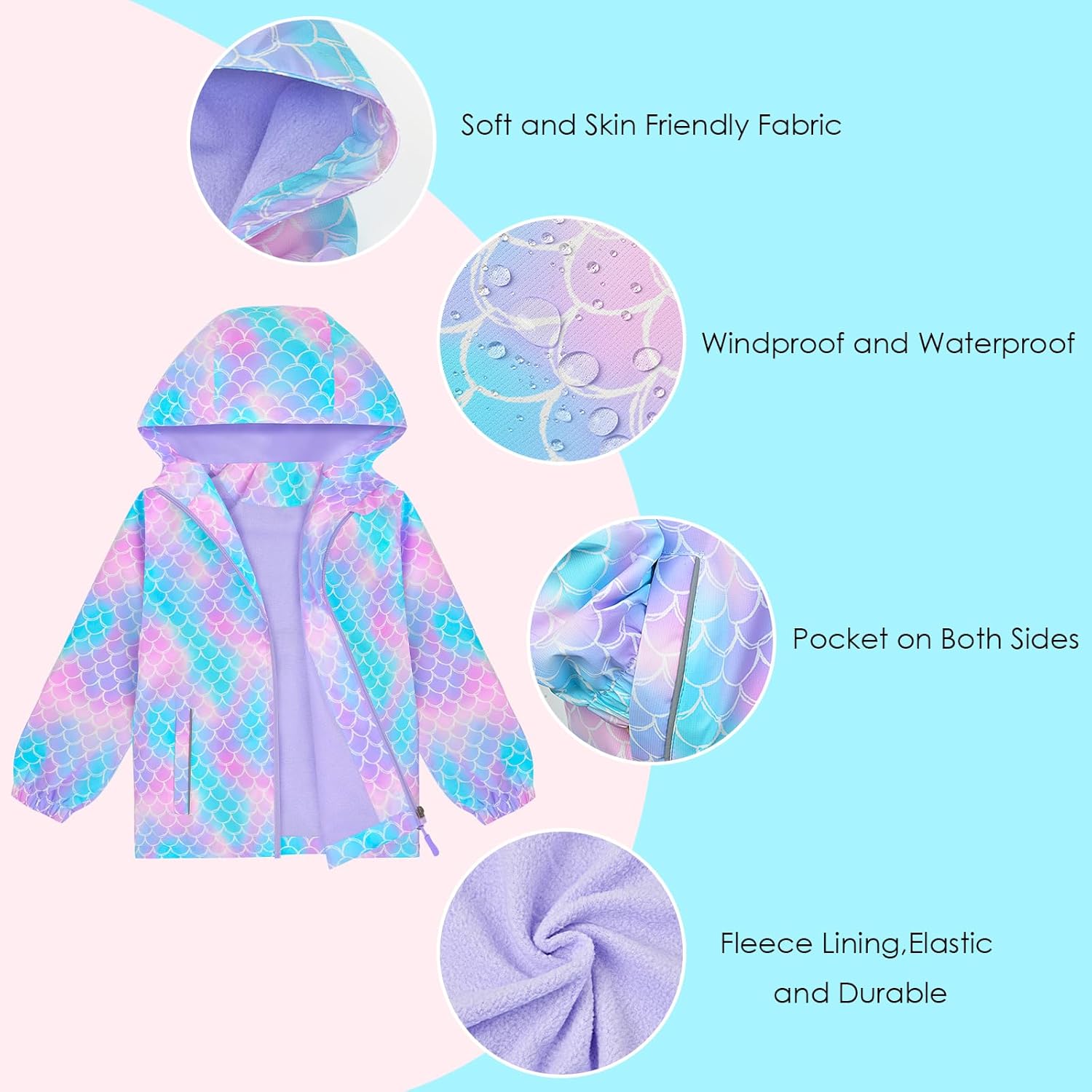 OlyPegic Girls Waterproof Rain Jacket Soft Windproof