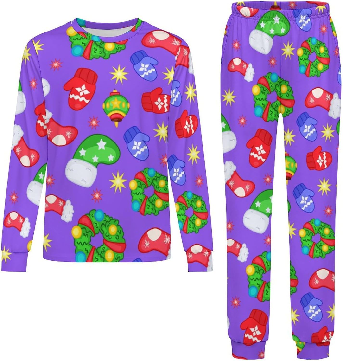 MEIKKO Thermal Underwear - Purple Christmas Snowman Script Alphabet Underwear for Kids
