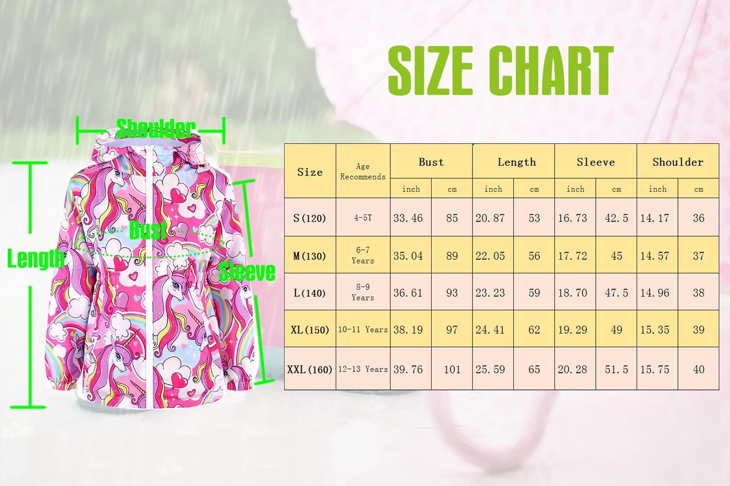 Kids Waterproof Rain Jacket - Lightweight Durable