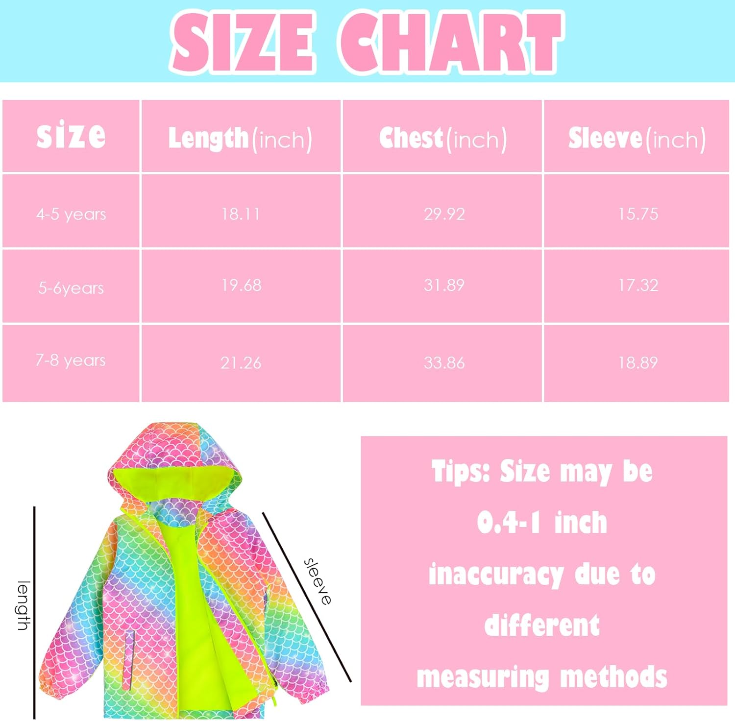 OlyPegic Girls Waterproof Rain Jacket - Cute and Lightweight Windbreaker for Kids