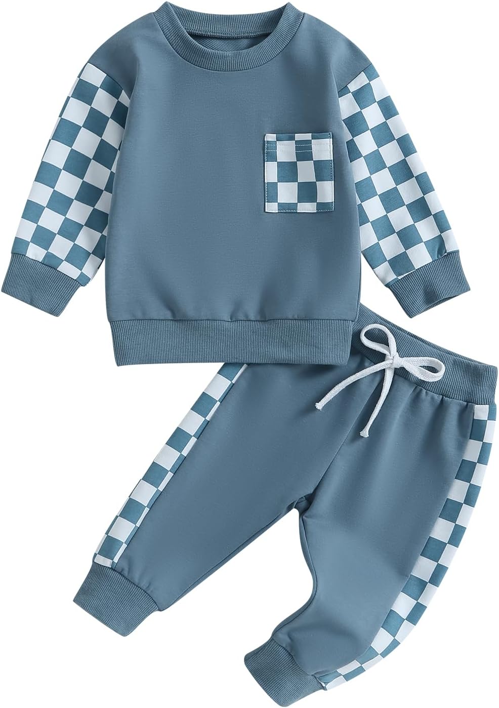 GuliriFei Toddler Boy Girl Checkers Sweater Joggers Set