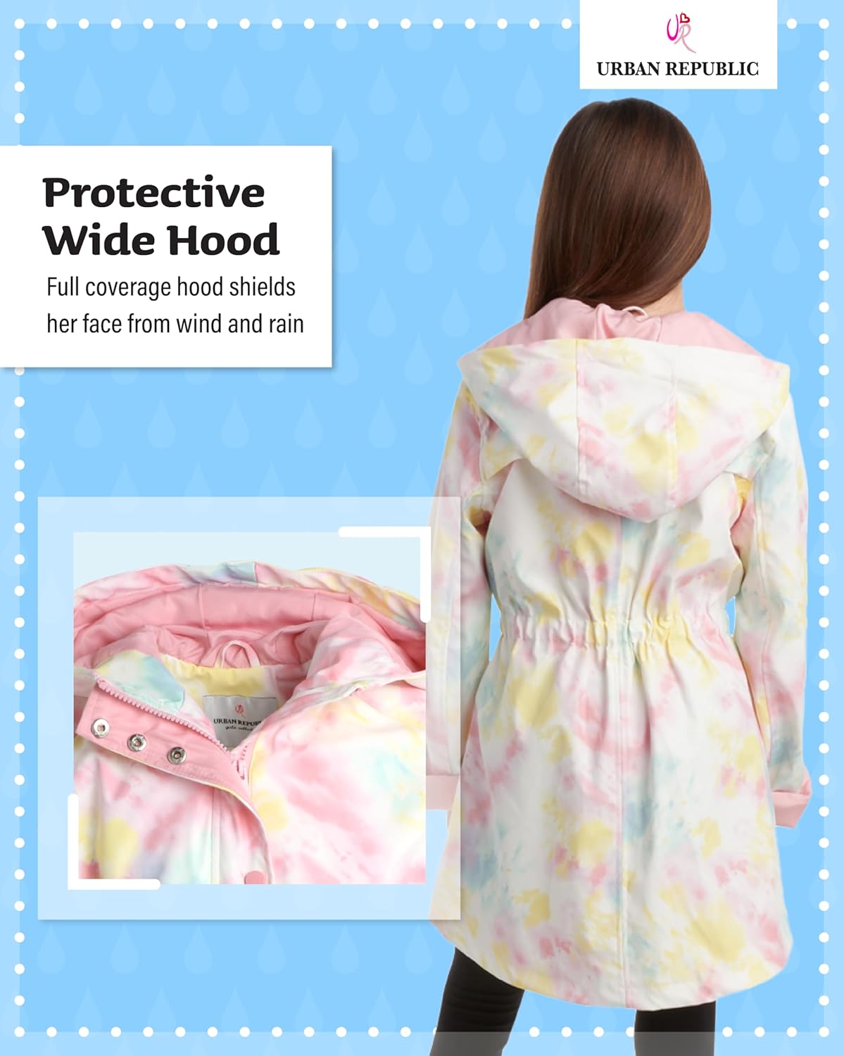 Urban Republic Girls Lightweight Water-Resistant Rain Jacket Stylish and Functional