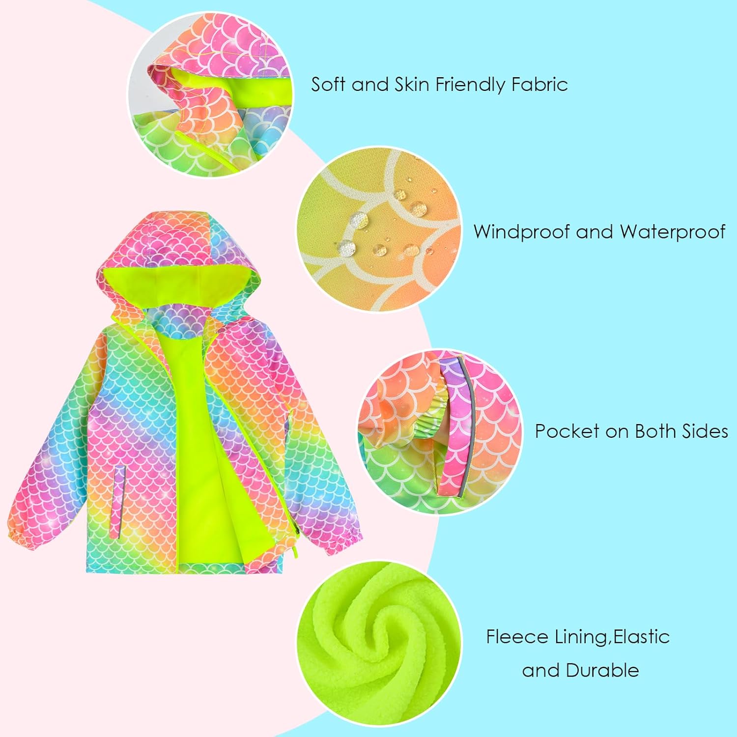 OlyPegic Girls Waterproof Rain Jacket - Cute and Lightweight Windbreaker for Kids
