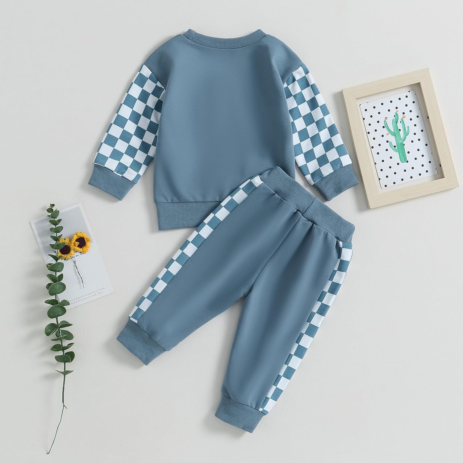 GuliriFei Toddler Boy Girl Checkers Sweater Joggers Set