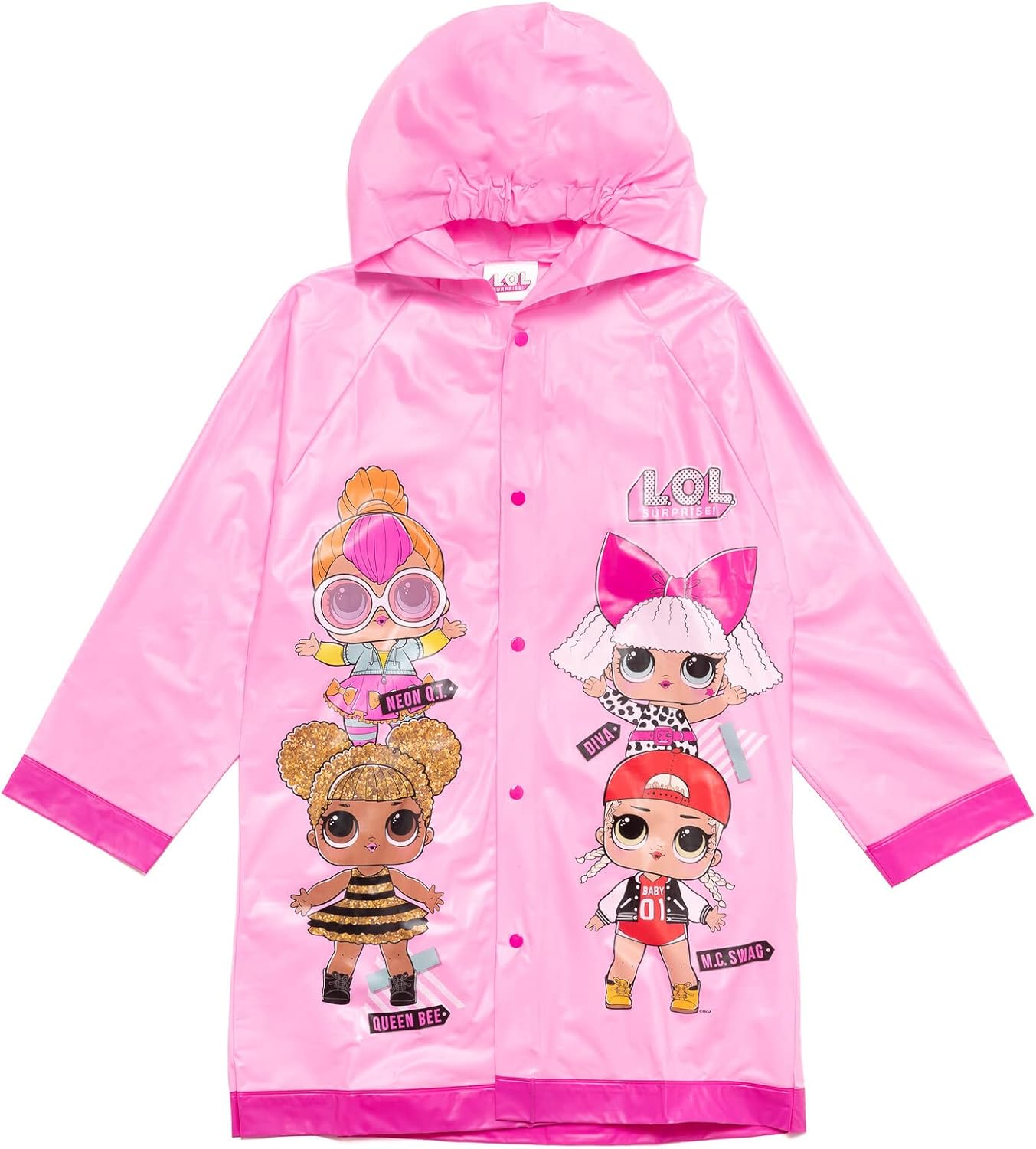 LOL Surprise Diva Neon QT MC Swag Girls Waterproof Rain Jacket and Umbrella