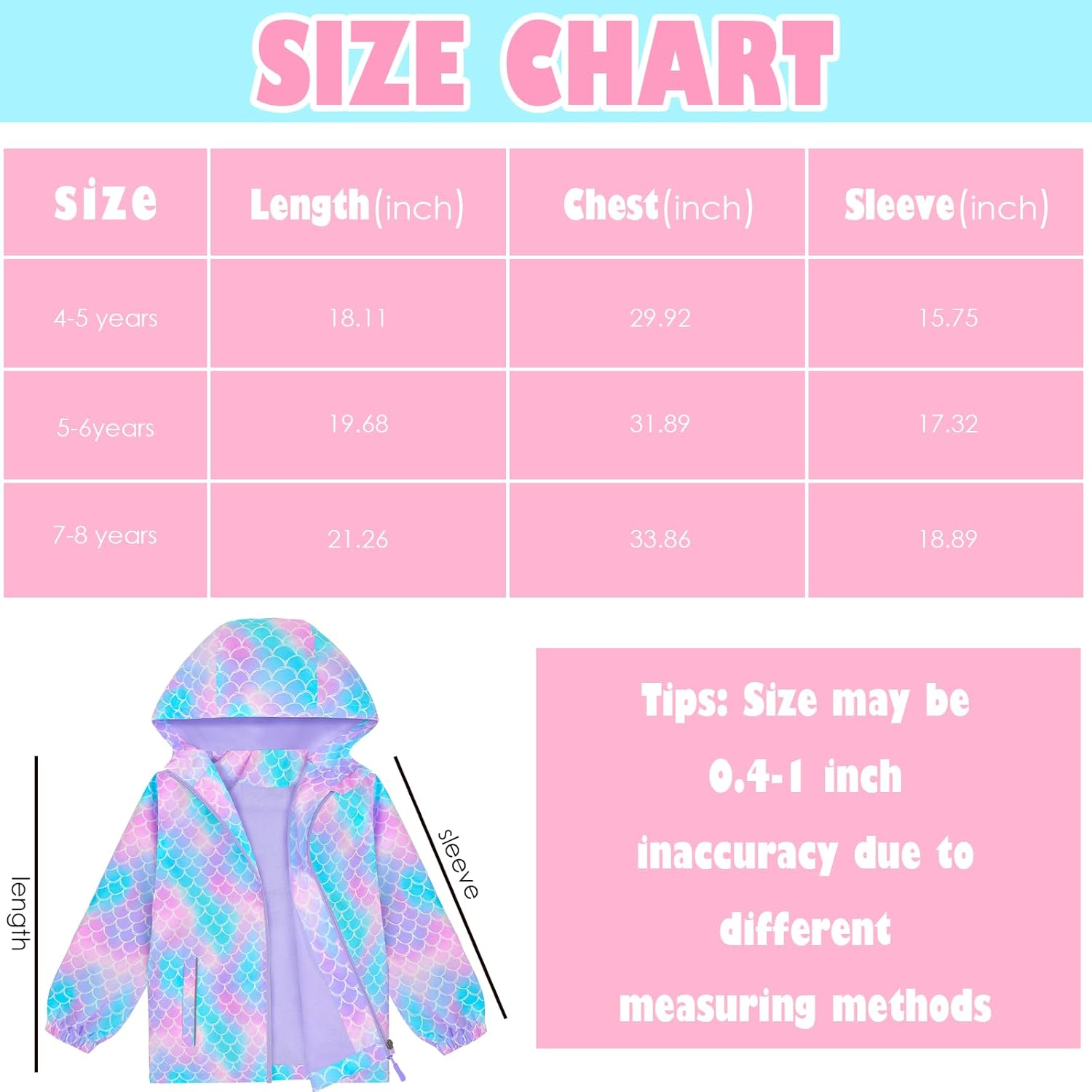 OlyPegic Girls Waterproof Rain Jacket Soft Windproof