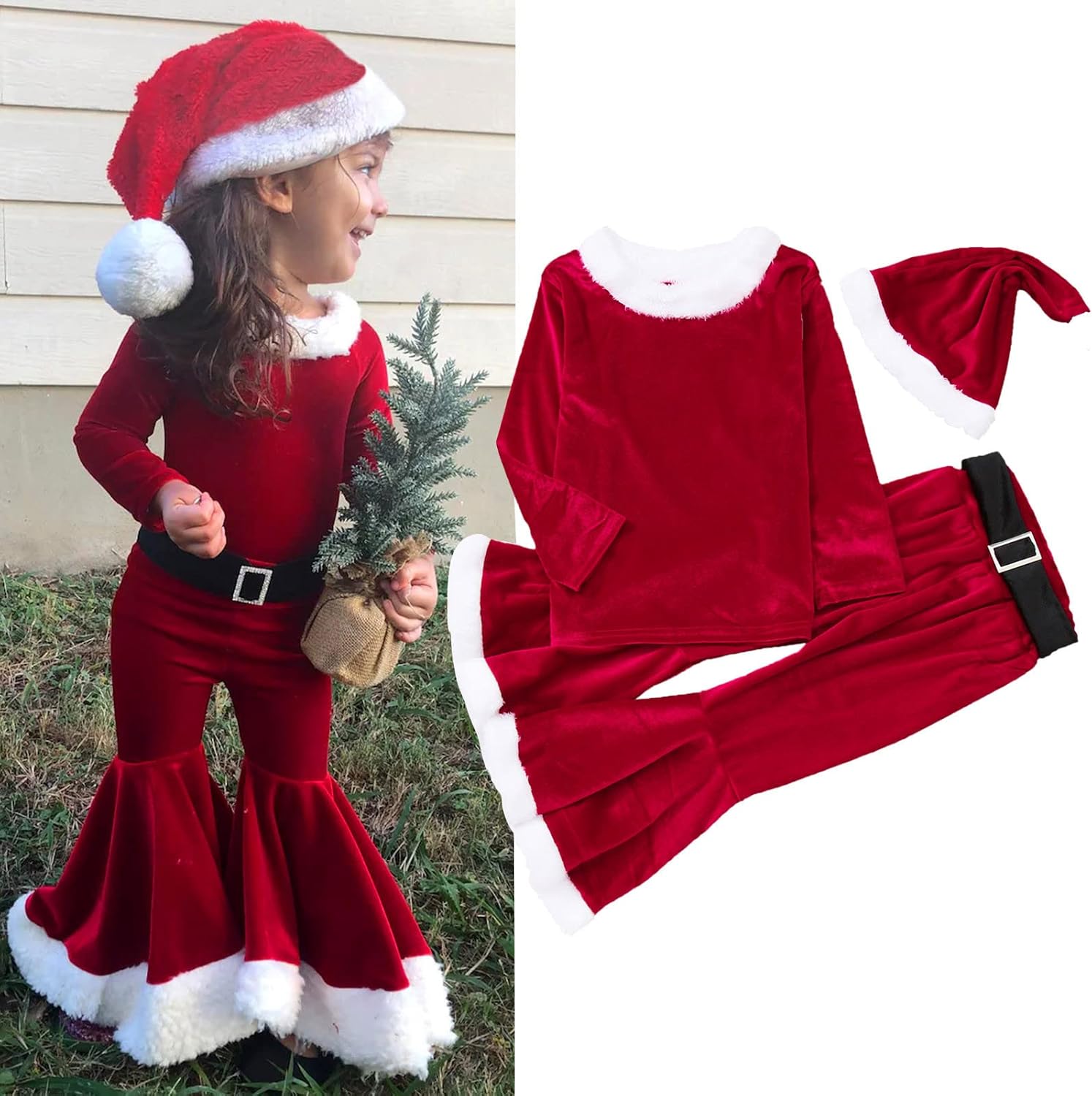 EnJoCho 4PC Toddler Christmas Outfit for Girls Kids
