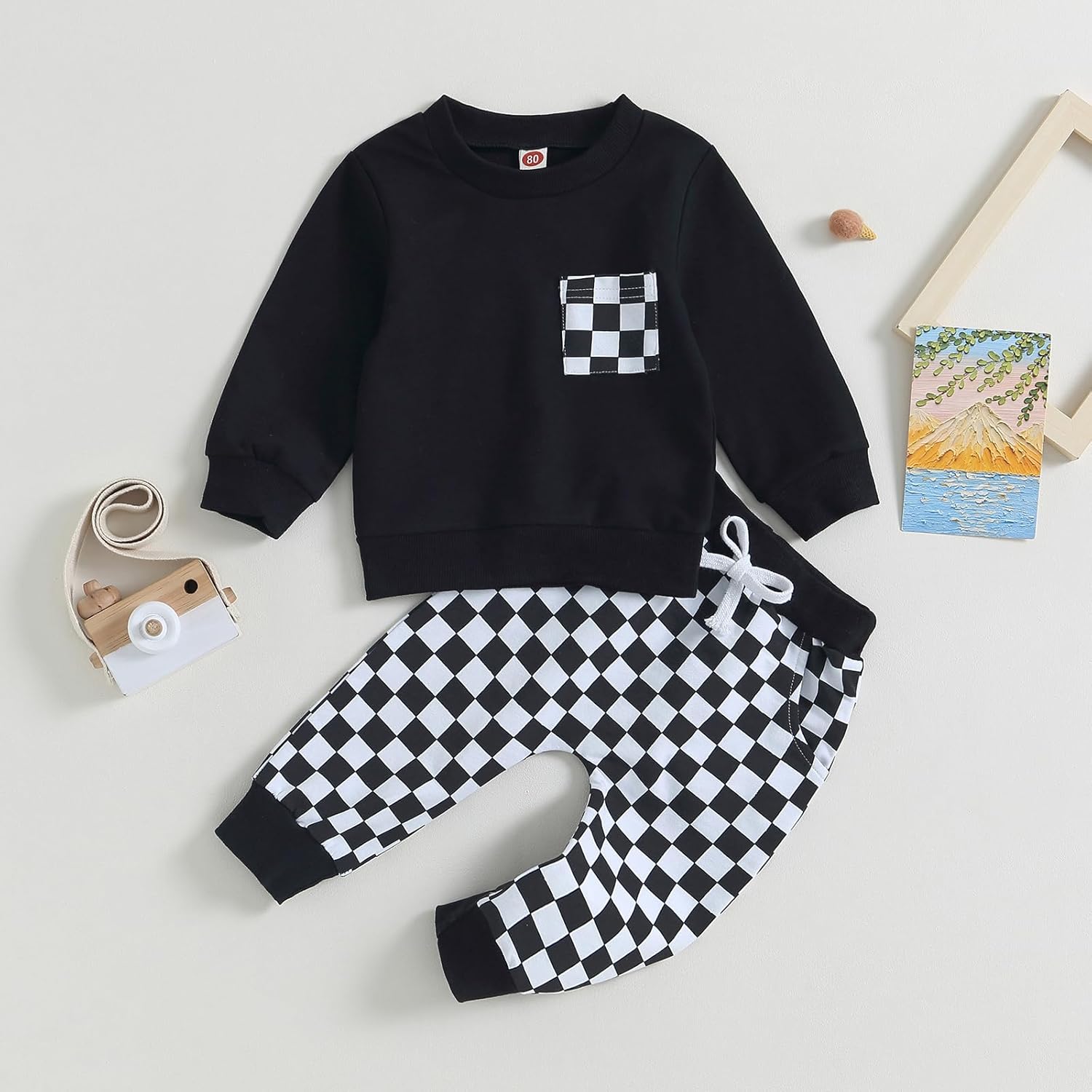 Block Check Plaid Baby Fall Winter Outfit Set