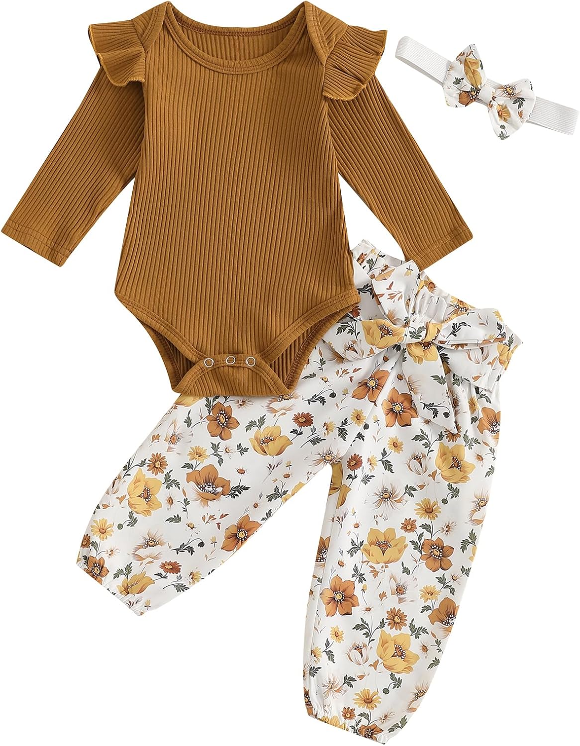 Brvxia Baby Girl Ruffled Romper with Daisy Print - Soft Adjustable Fall Winter Spring