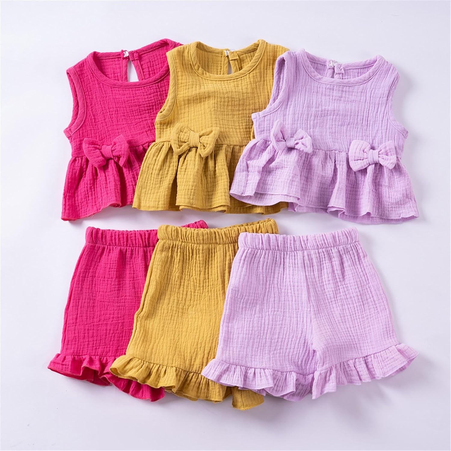Cute Bow Ruffled Tanks Shorts Set for Toddler Girls Summer Excitement