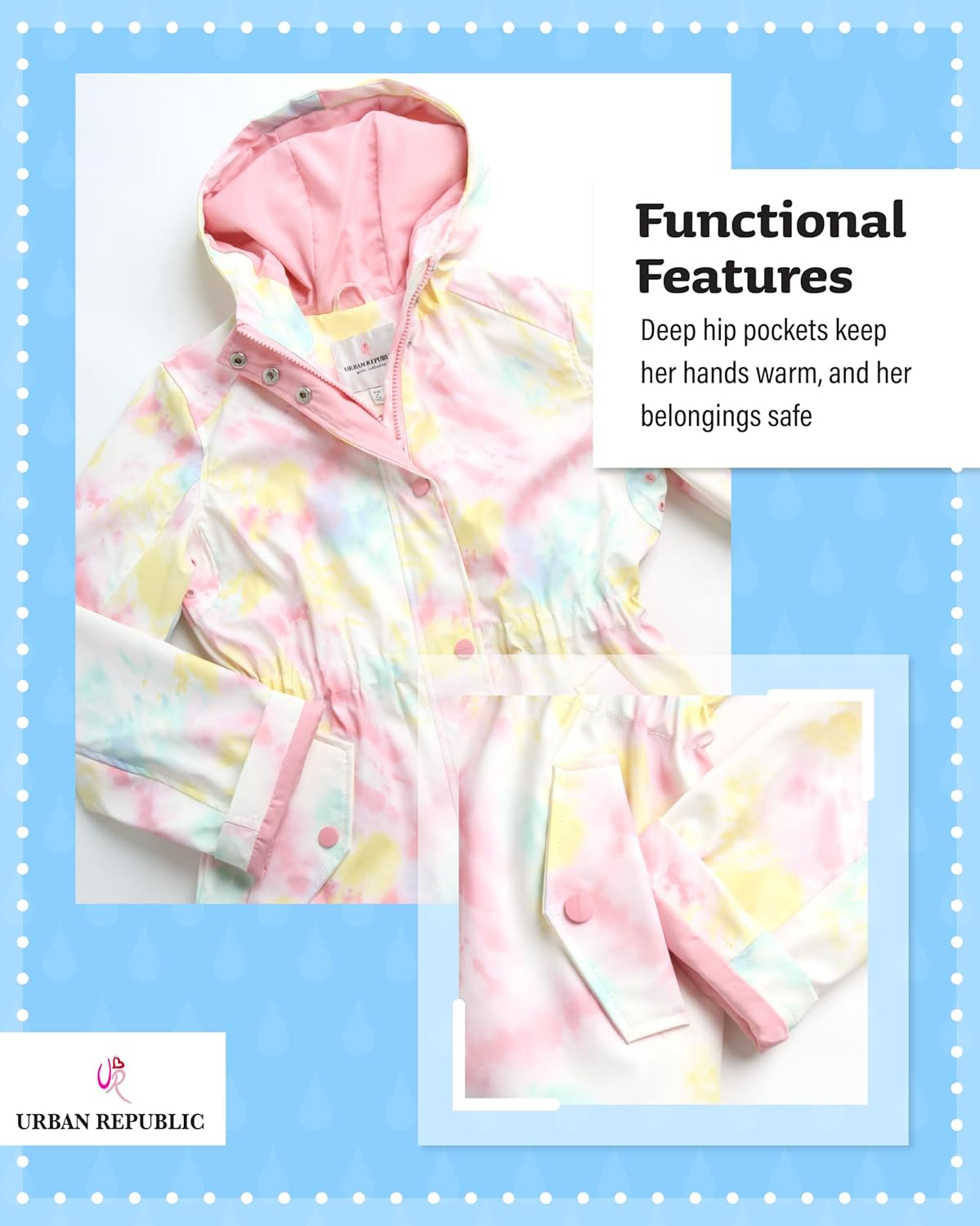 Urban Republic Girls Lightweight Water-Resistant Rain Jacket Stylish and Functional