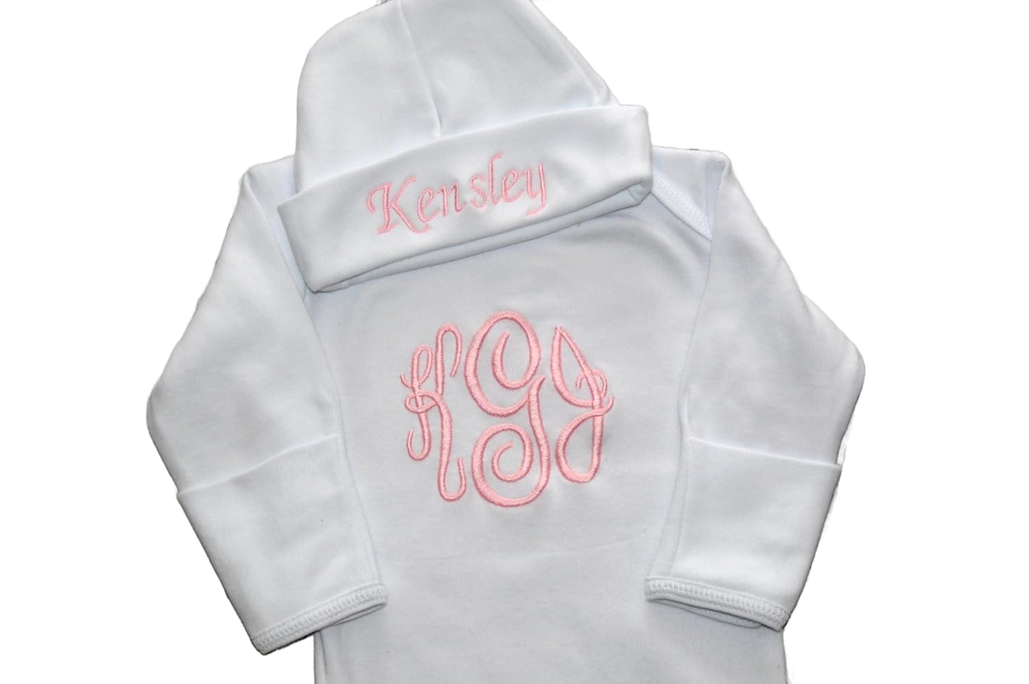Personalized Newborn Baby Girl Gown and Hat Set