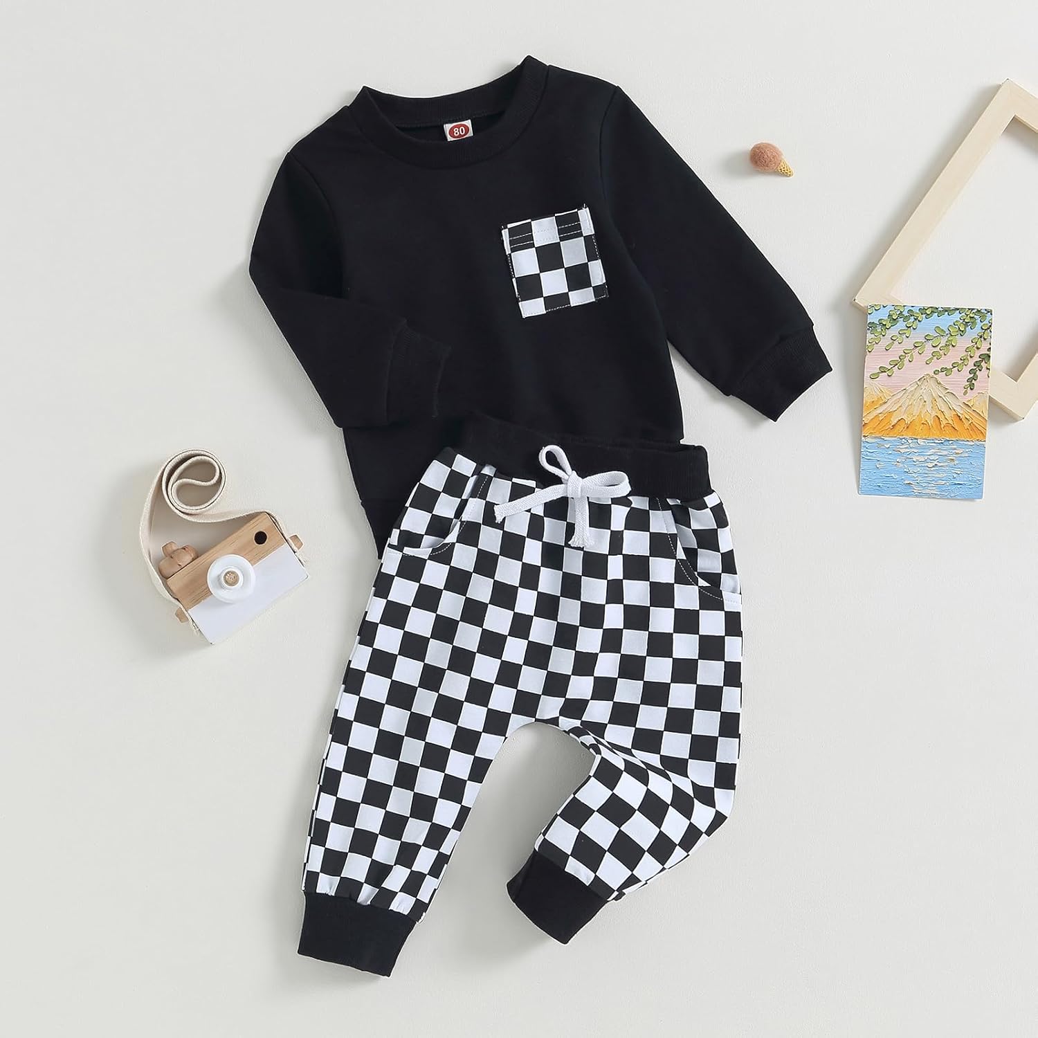 Block Check Plaid Baby Fall Winter Outfit Set