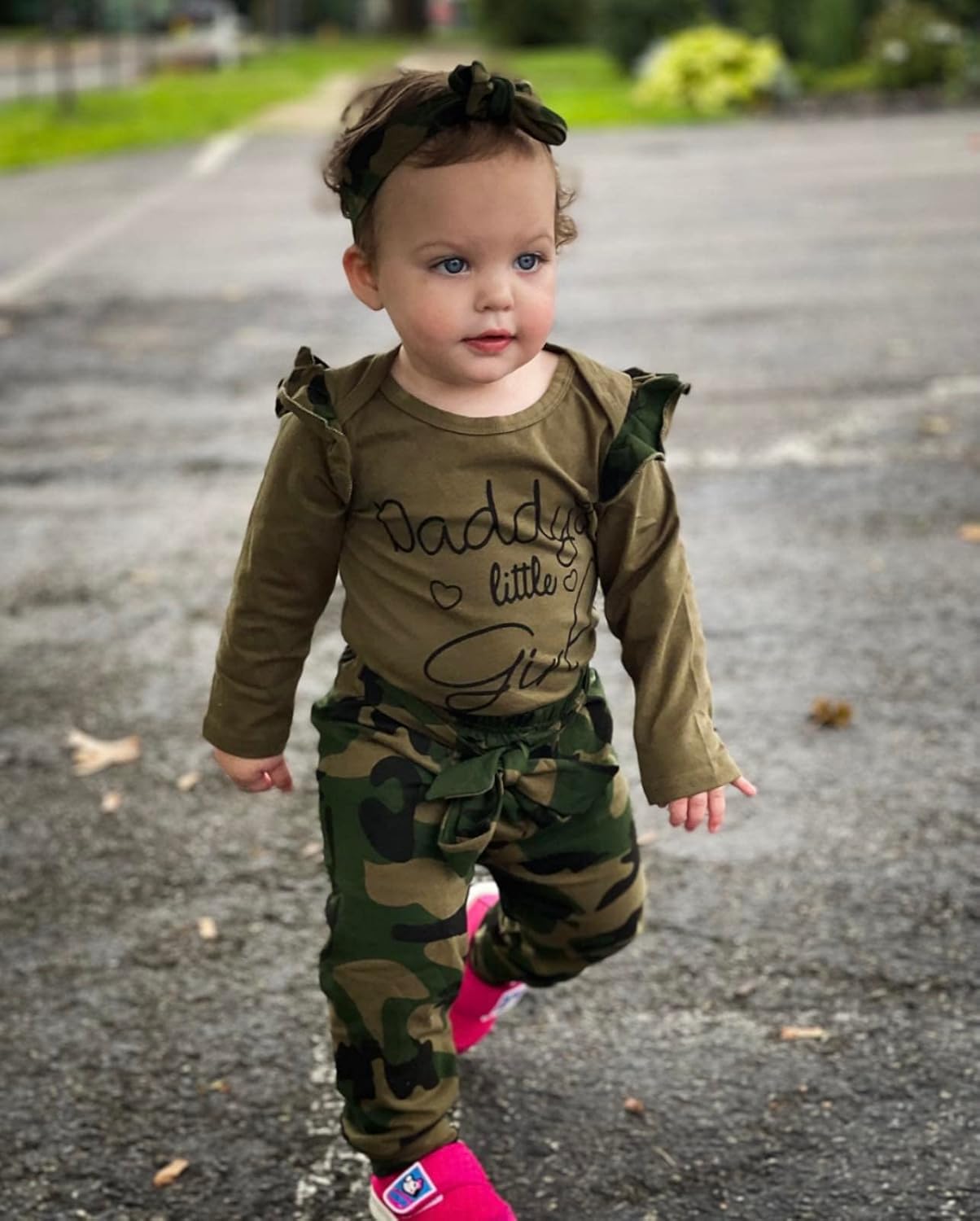 AMAWMW Baby Girl Ruffle Romper Camou Set Daddys Little Girl Design