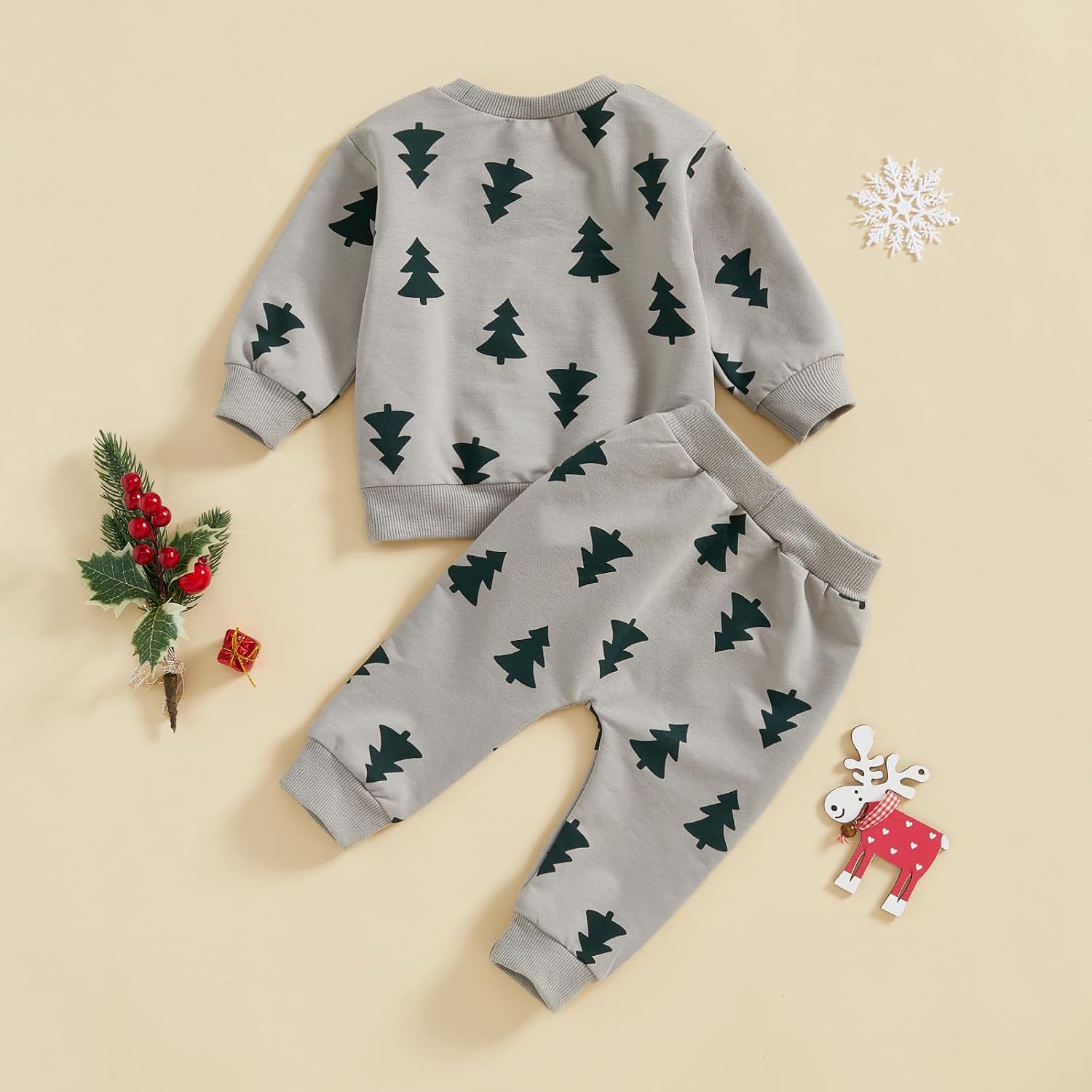 HAPRIZERA Christmas Outfit Toddler Boys Allover Tree Print Long Sleeve Sweater Pants Set